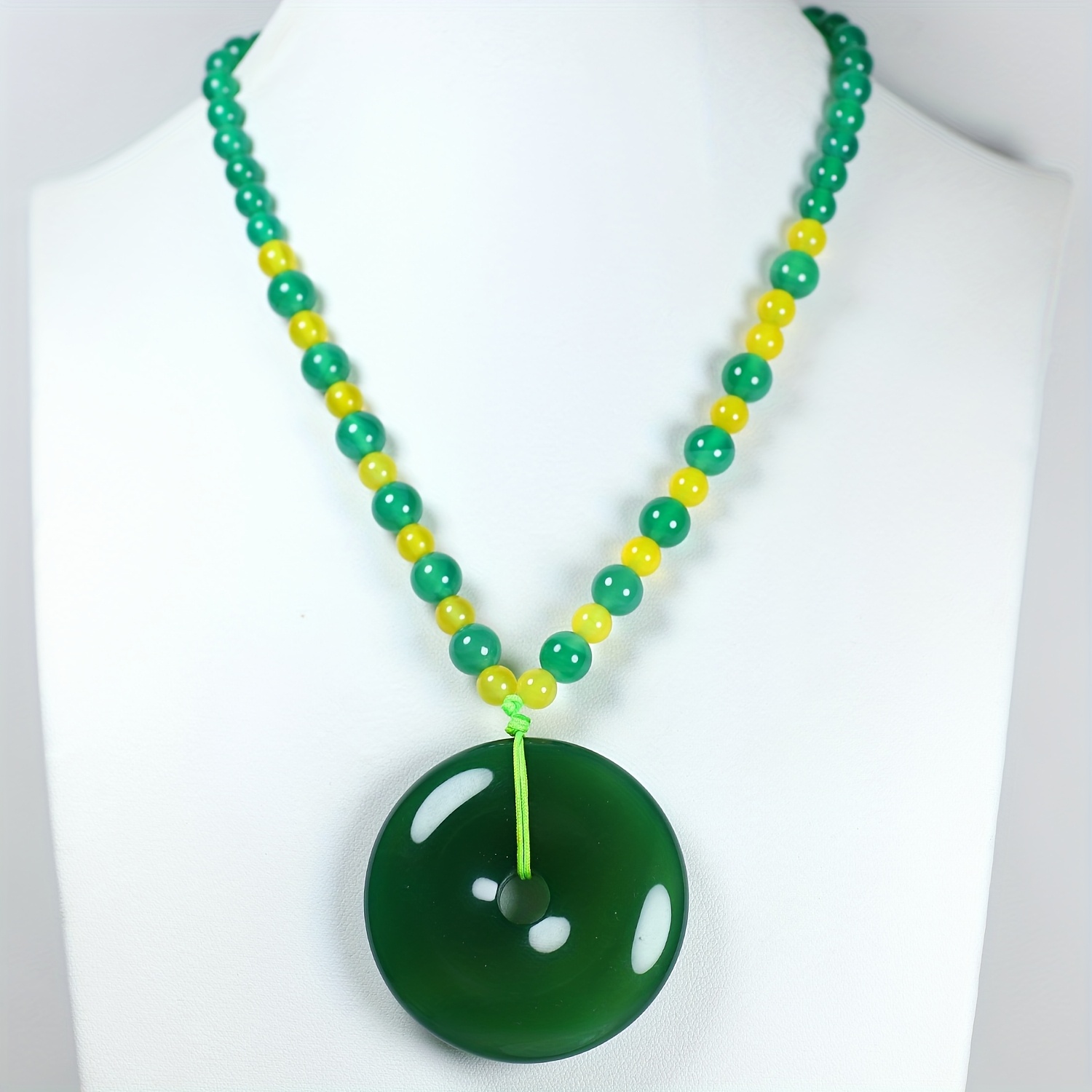 Natural Green Agate Peace Buckle Pendant Necklace for Couples